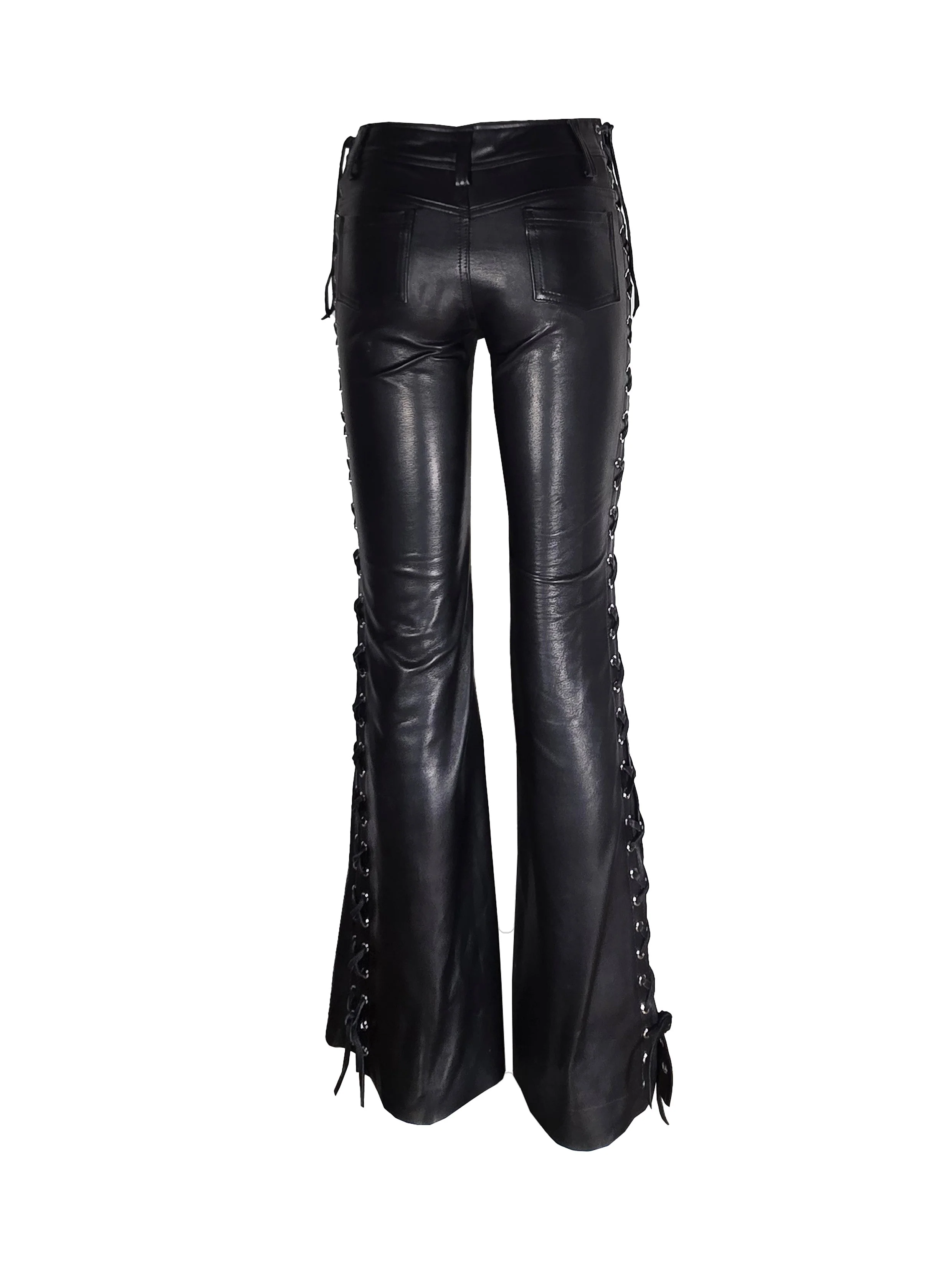 Side Lace-up Leather Flare Pant - Image 3
